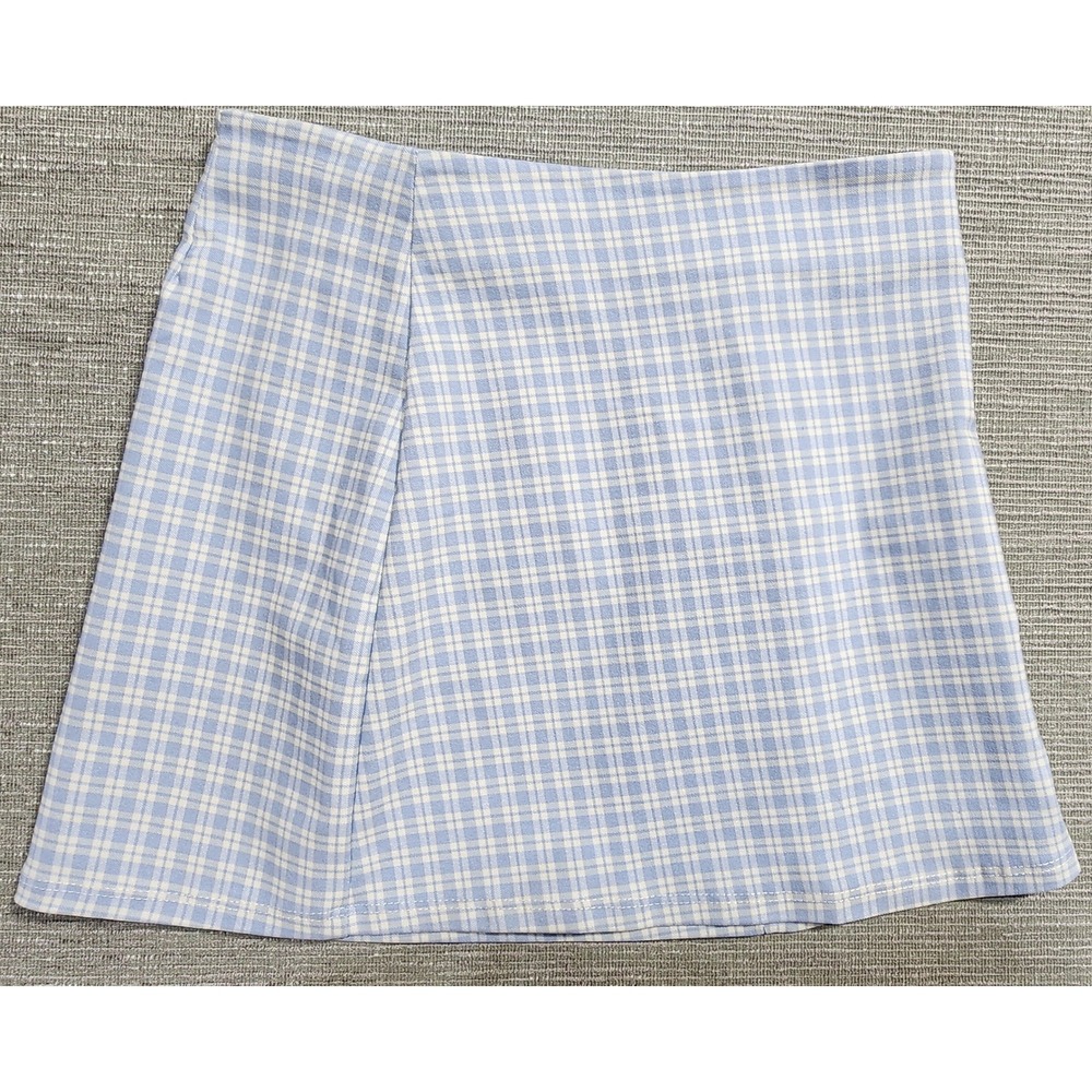 Altard‎ State Blue White Gingham Plaid Mini Skirt Side Slit Womens Small